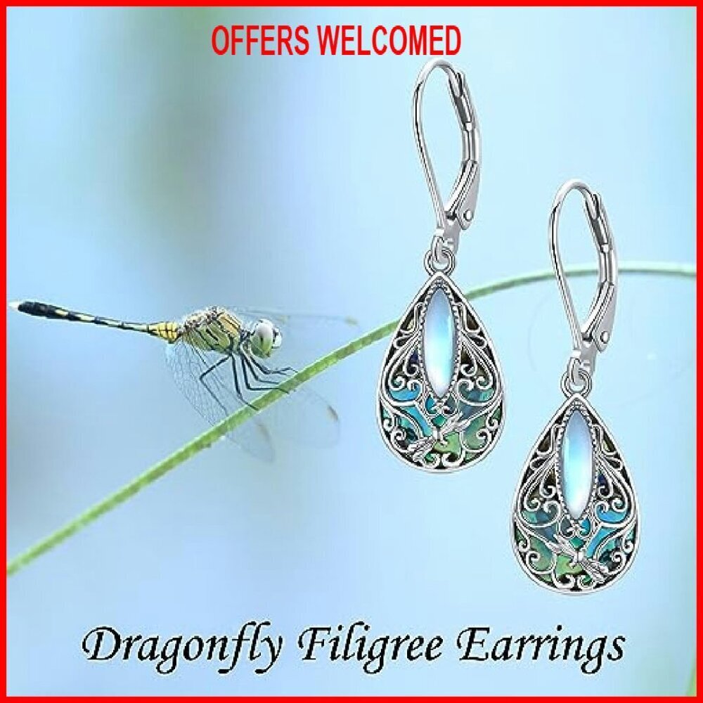 Sterling Silver Teardrop Abalone Shell Drop Dangle Earrings Leverback - Picture 7 of 8